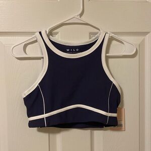 Navy blue and white 2 piece set.